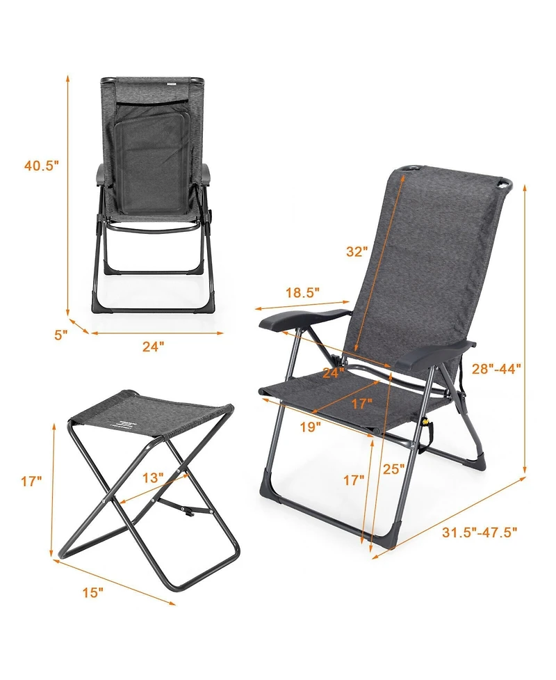 Slickblue 4 Pieces Patio Adjustable Back Folding Dining Chair Ottoman Set