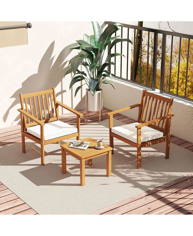 Slickblue 3 Pieces Patio Wood Furniture Set with soft Cushions for Porch