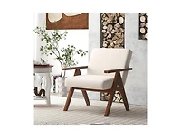 Slickblue Modern Accent Chair Linen Fabric Armchair with Solid Acacia Wood Frame