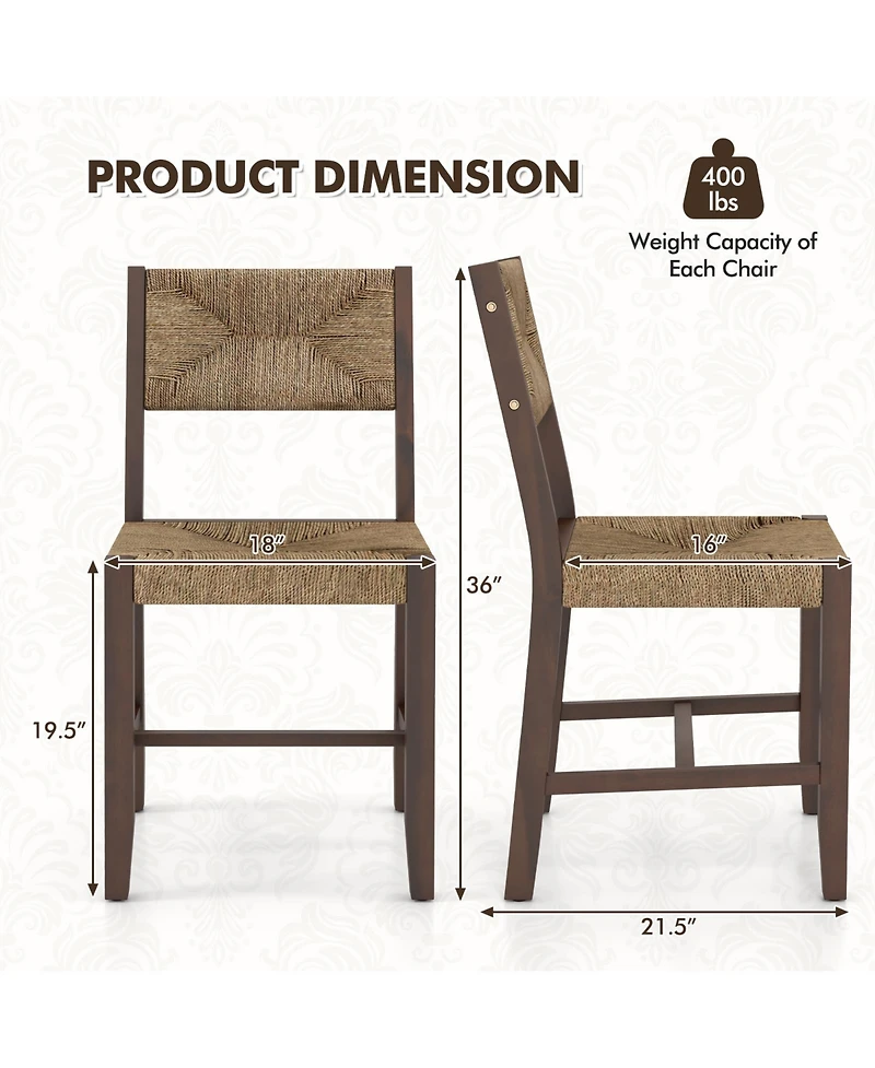 Wooden Dining Chair Set of 2 for Kitchen Dining Room-Brown
