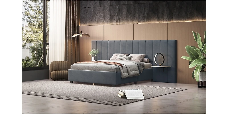 Streamdale Queen Velvet Platform Bed with Headboard