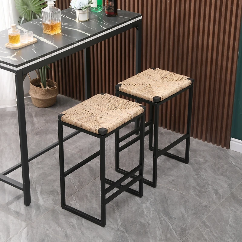Streamdale Furniture 2 Water Hyacinth Woven Bar Stools With Footrest