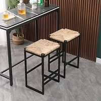 Streamdale Furniture 2 Water Hyacinth Woven Bar Stools With Footrest