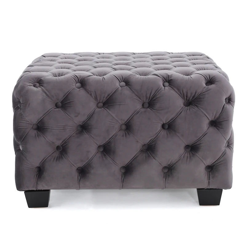 Modern Velvet Glam Ottoman with Diamond Stitching
