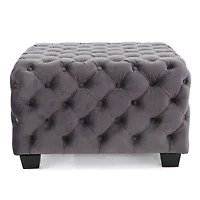 Modern Velvet Glam Ottoman with Diamond Stitching