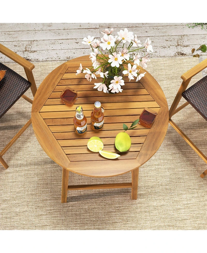 Slickblue Bar Height Table with Umbrella Hole and Slatted Tabletop for Outdoors