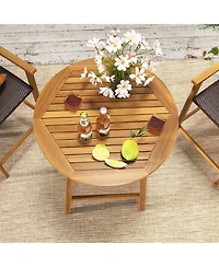 Slickblue Bar Height Table with Umbrella Hole and Slatted Tabletop for Outdoors
