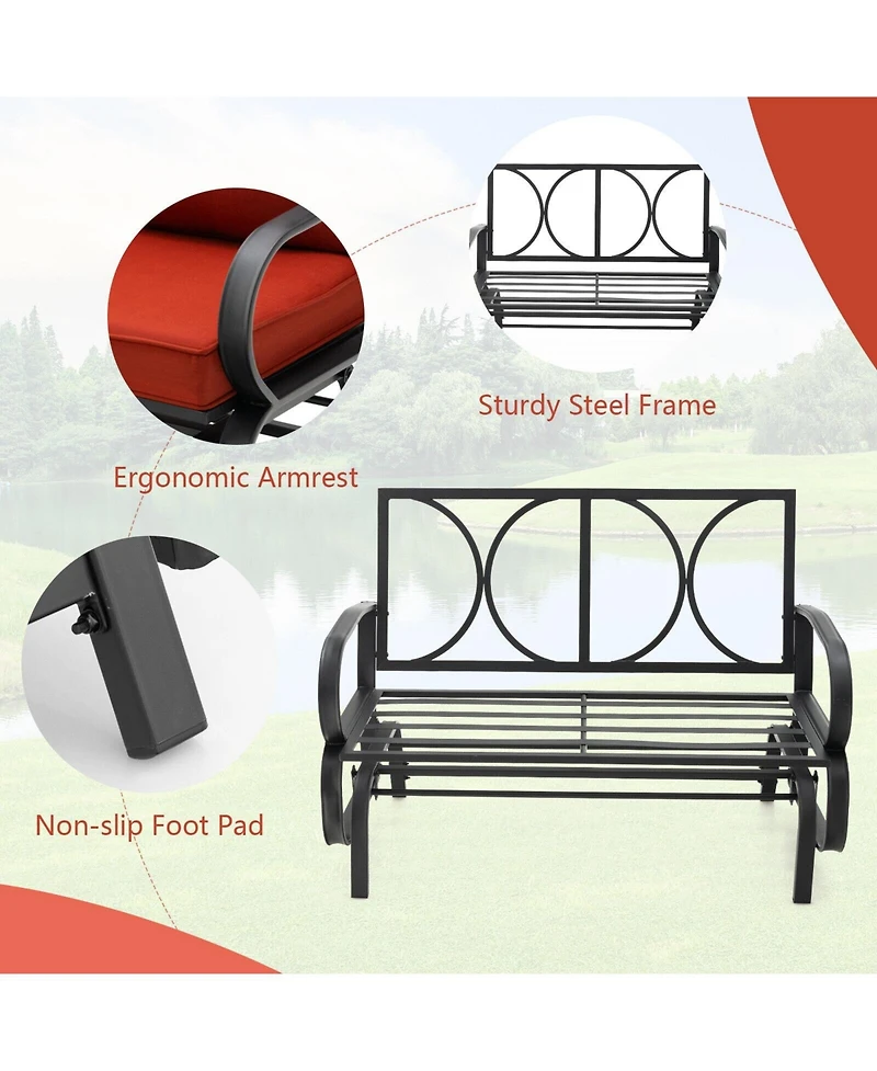 Slickblue Patio 2-Person Glider Bench Rocking Loveseat with Cushioned Armrest