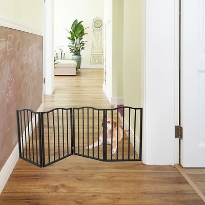 Pet Gate – Dog Gate for Doorways, Stairs or House – Freestanding, Folding, black, Arc Wooden