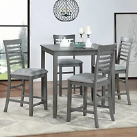 Simplie Fun Elegant 5-Pc Solid Wood Counter Height Dining Table Set (Gray)
