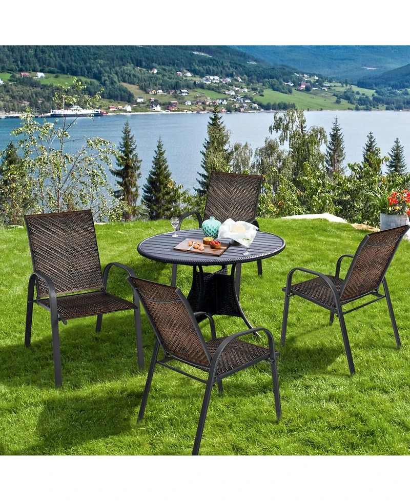 Slickblue Set of 6 Outdoor Pe Wicker Stackable Chairs with Sturdy Steel Frame