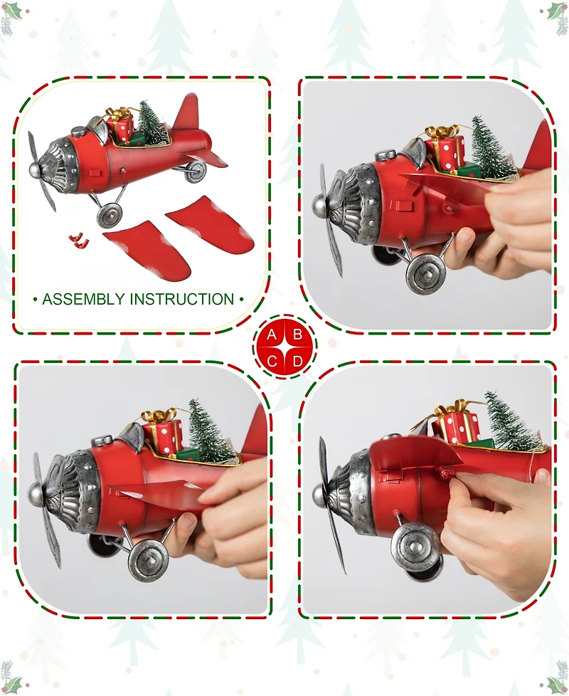 Glitzhome 14 L Christmas Metal Airplane with Gifts Table Decor