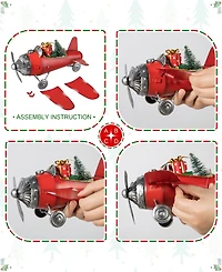Glitzhome 14 L Christmas Metal Airplane with Gifts Table Decor