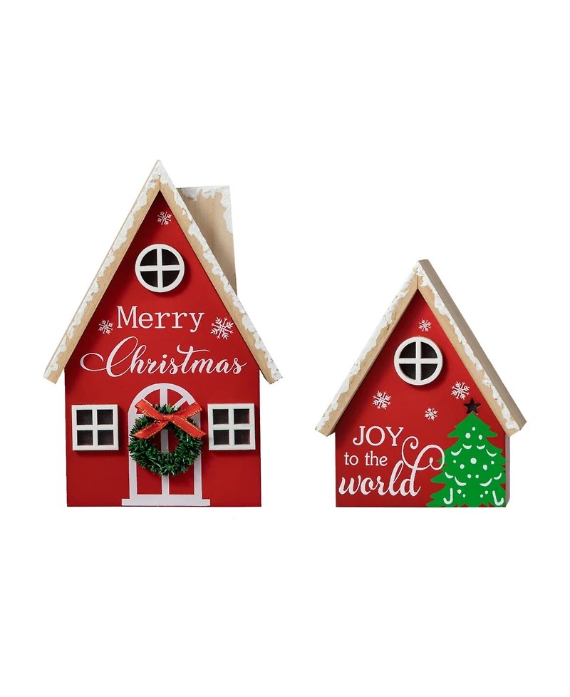 Glitzhome Christmas Lighted Wooden House Table Decor, Set of 2