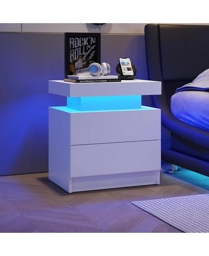Streamdale Adjustable Led Nightstand with Shelf and Drawers