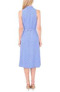 CeCe Women's Sleeveless V-Neck Belted Waist Midi Shirt Dress