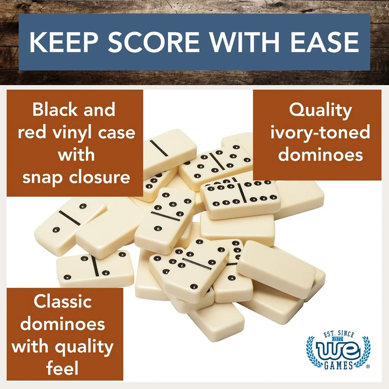 We Games Double 6 Dominoes - Ivory with Black Vinyl Case