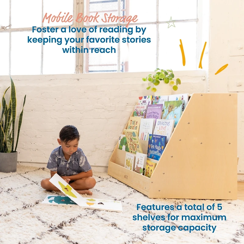 ECR4Kids Double-Sided Mobile Book Display with Storage, Natural, 1