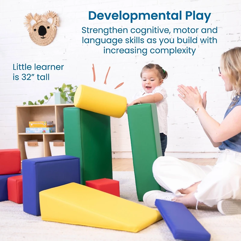 ECR4Kids SoftZone Soft Builder Blocks, Assorted, 16-Piece