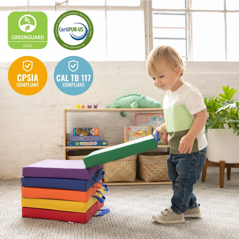 ECR4Kids SoftZone Floor Cushions, Round, Assorted, 6-Piece