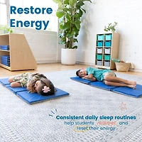 RestZone ECR4Kids Everyday Folding Rest Mat, 3-Section, 1in, Blue/Grey, 5-Pack