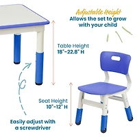 ECR4Kids Dry-Erase Rectangular Activity Table with 2 Chairs, Adjustable, Grey