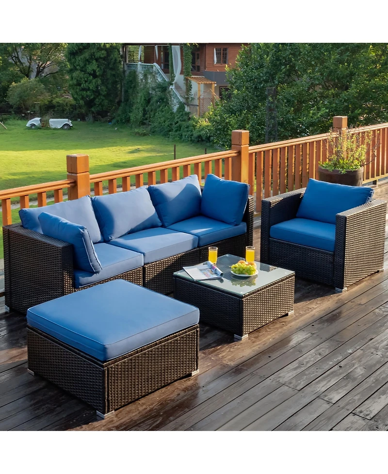5PCS Outdoor Patio Rattan Furniture Set Sectional Conversation