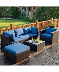 5PCS Outdoor Patio Rattan Furniture Set Sectional Conversation