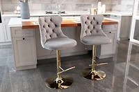 Streamdale Set of 2 Gray Velvet Bar Stools, Adjustable Height