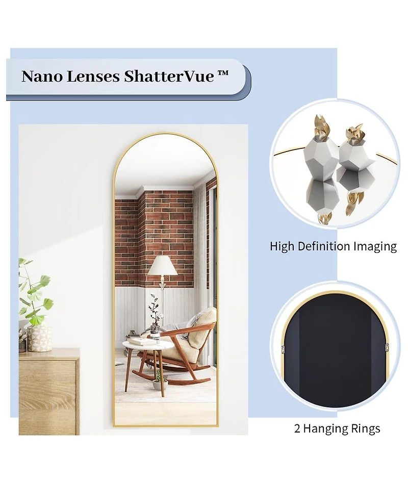 Homlux 64"x21" Arched Full-Length Mirror with Gold Aluminum Alloy Frame, Rounded Corners, Standing, Hanging, Leaning