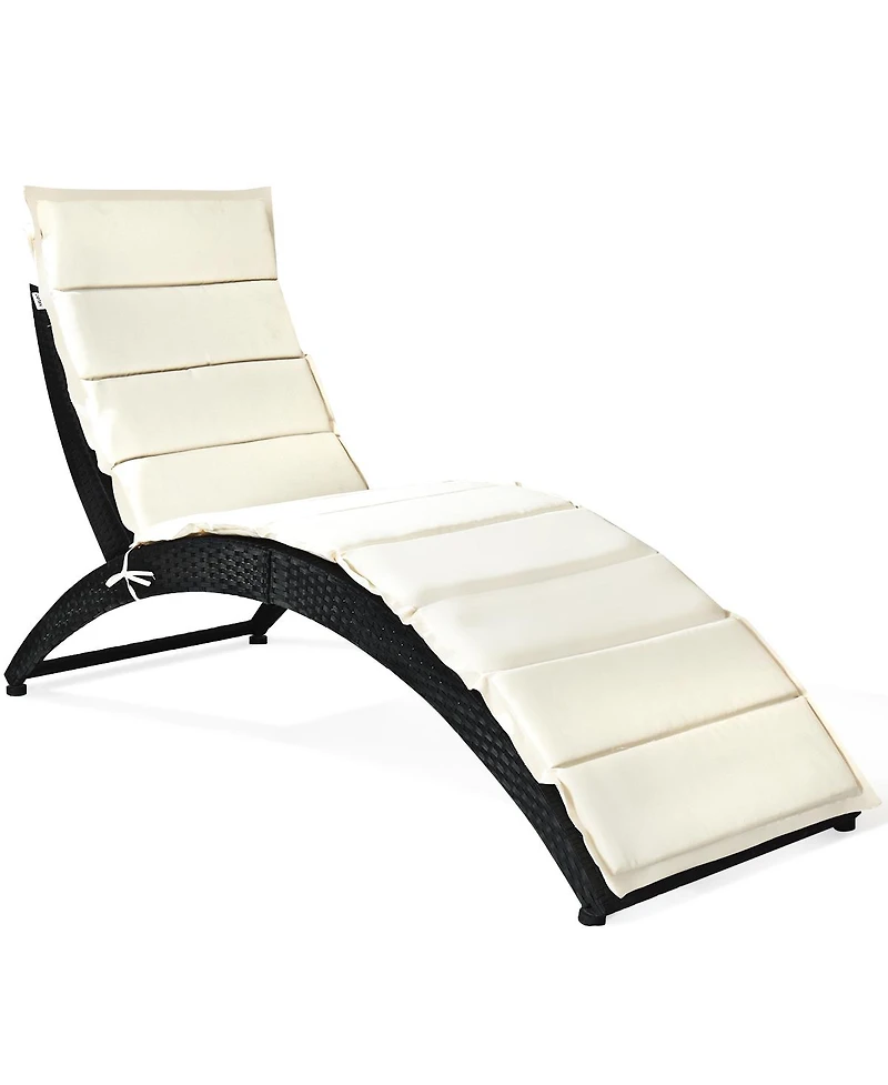 Gymax 2PCS Foldable Rattan Wicker Chaise Lounge Chair w/ Cushion Patio Outdoor