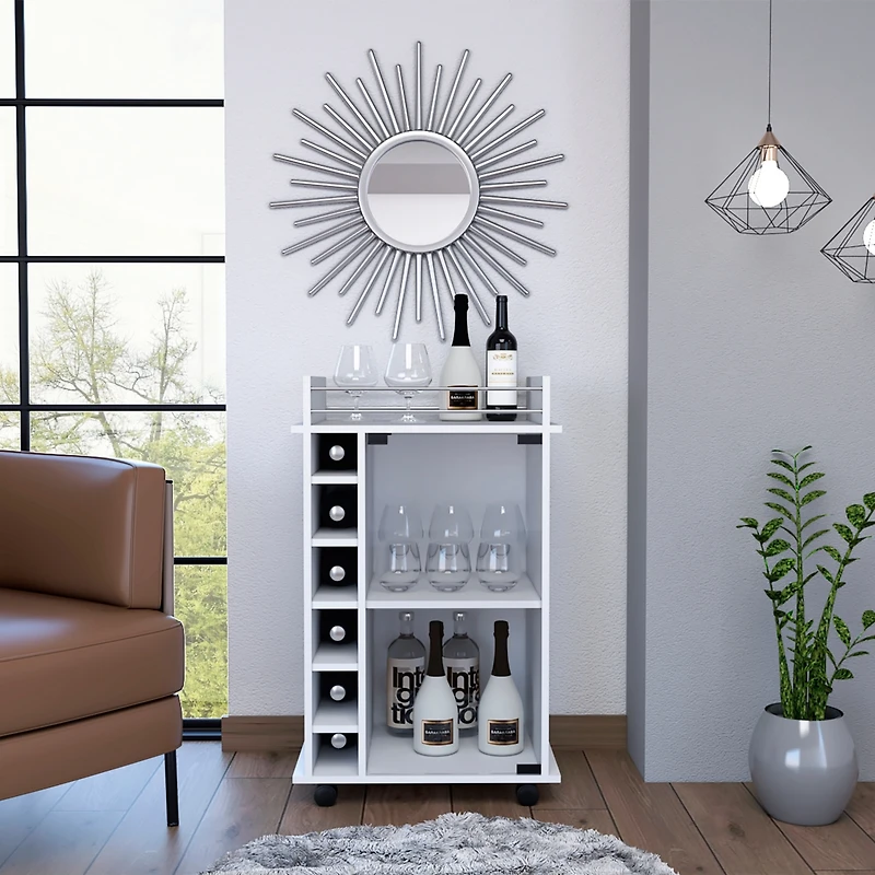 Streamdale Savannah 6-Bottle 3-Shelf Bar Cart White