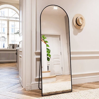 Homlux 21"x64" Arched Full Length Mirror with Black Aluminum Frame, Free Standing, Leaning, Wall Mounted