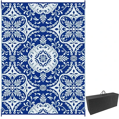 Outsunny Outdoor Rug & Bag, 9' x 12' Plastic Rug, & Floral