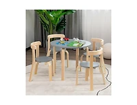Slickblue 5-Piece Kids Wooden Curved Back Activity Table and Chair Set with Toy Bricks