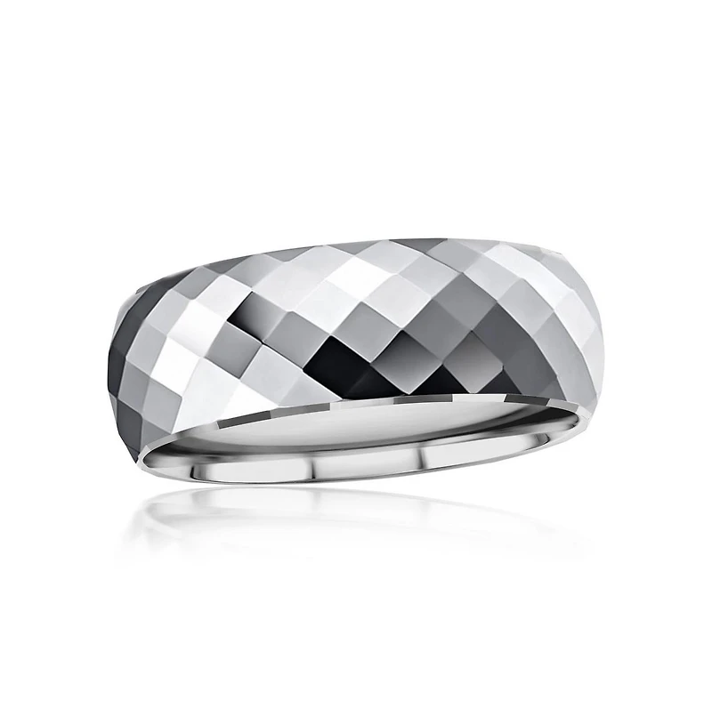 Metallo High Polished Diamond-Cut Faceted Tungsten Ring