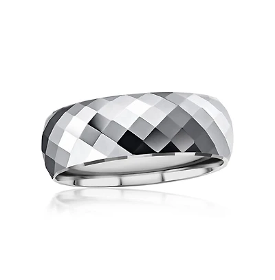 Metallo High Polished Diamond-Cut Faceted Tungsten Ring