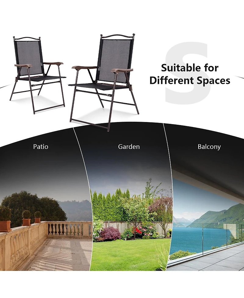 Slickblue Set of 2 Patio Folding Sling Back Camping Deck Chairs