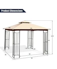 Slickblue 10 x 10 Feet L-Shaped Patio Canopy Gazebo Outdoor 2-Tier Steel Tent-Beige