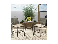 Slickblue 3 Pieces Rattan Bar Furniture Set with Slat Table and 2 Cushioned Stools