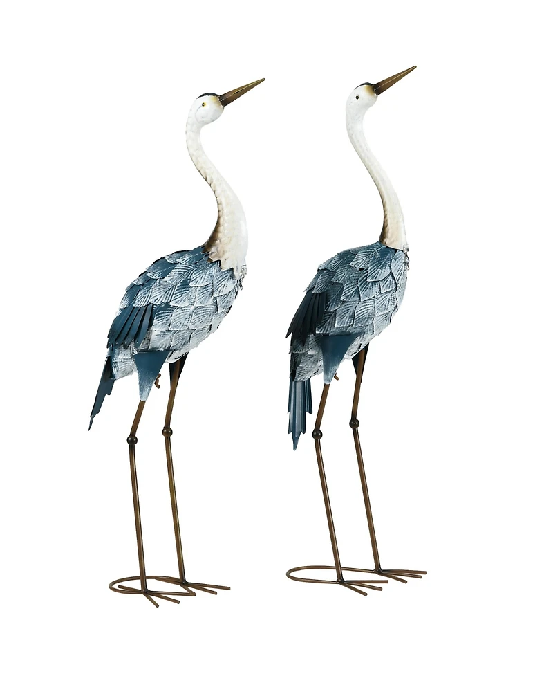 Outsunny 2pc Crane Garden Statues, Metal Yard Art Bird Sculptures, Blue