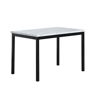 Streamdale Noyes Metal Dining Table with Laminated Faux Marble Top, Off-white