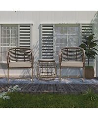 Mondawe 3-Piece Wicker Patio Conversation Set Outdoor Spring Chairs and Side Table for Gazebo with Brown Cushion