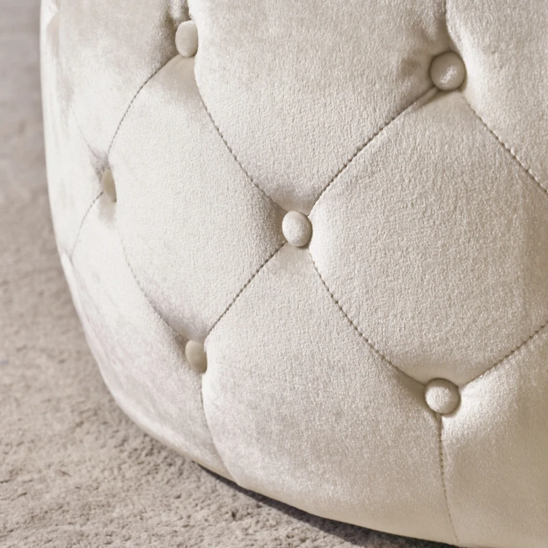 Streamdale Modern Glam Velvet Ottoman with Button-Tufted Stitch and Glass Top