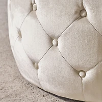 Streamdale Modern Glam Velvet Ottoman with Button-Tufted Stitch and Glass Top
