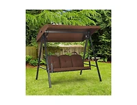 Slickblue Outdoor 3-Seat Porch Swing with Adjust Canopy and Cushions-Coffee