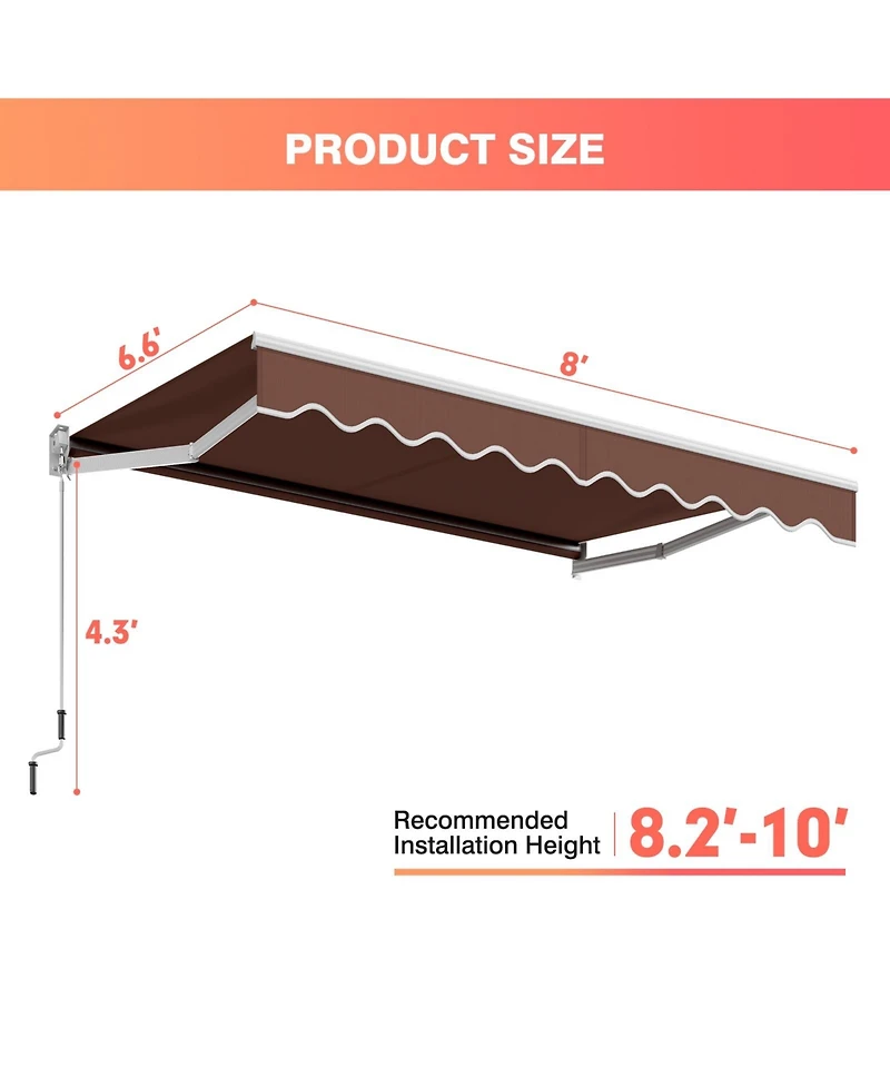 Slickblue 8 x 6.6 Feet Patio Retractable Awning with Manual Crank Handle