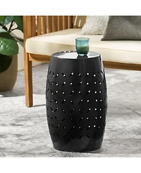 Streamdale Black Barrel-Shaped Lace-Cut Side Table for Patio or Garden