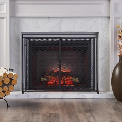 Streamdale Matte Black Modern Iron Fireplace Screen with Access Doors