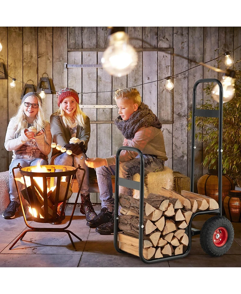 Slickblue Firewood Log Cart Carrier with Wear-Resistant and Shockproof Rubber Wheels